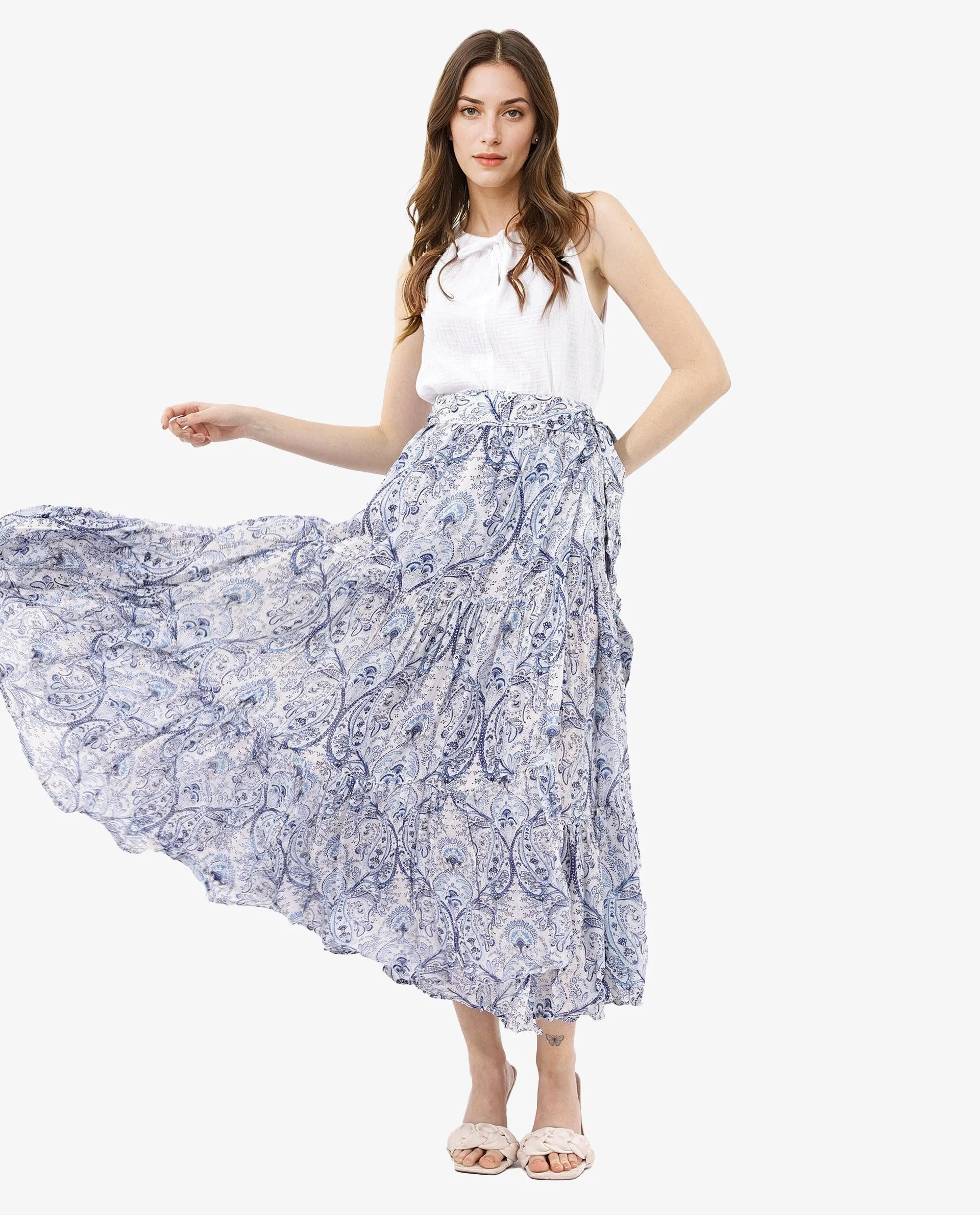 Rareism Women Stignert Multi Cotton Fabric Printed Ankle Length Skirt