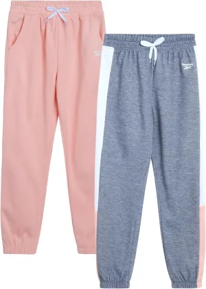 Reebok Girls' Sweatpants - 2 Pack Active Pull On Fleece Joggers and Wide Leg Jogger Pants with Pockets (Sizes: 4-16)