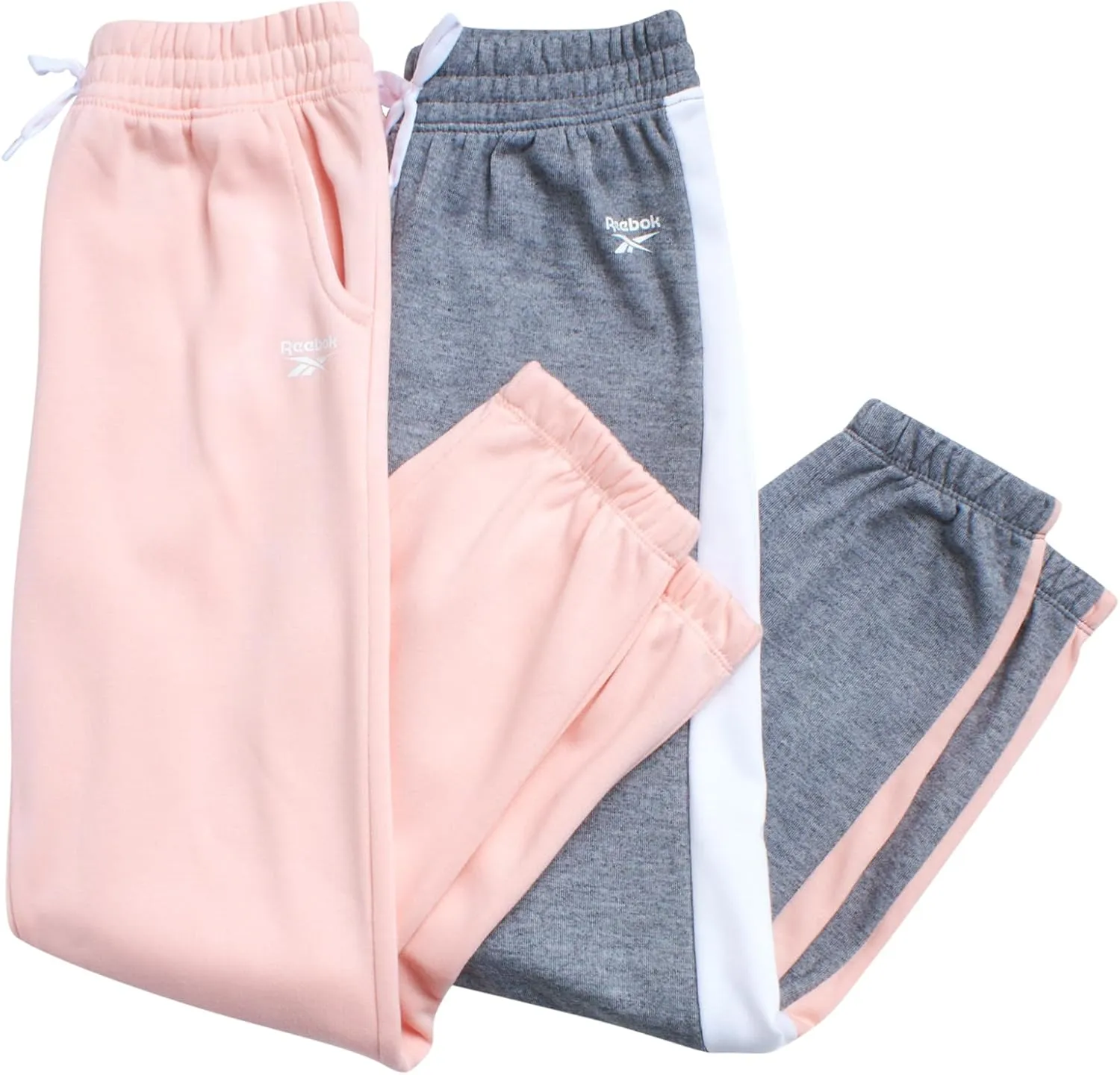 Reebok Girls' Sweatpants - 2 Pack Active Pull On Fleece Joggers and Wide Leg Jogger Pants with Pockets (Sizes: 4-16)
