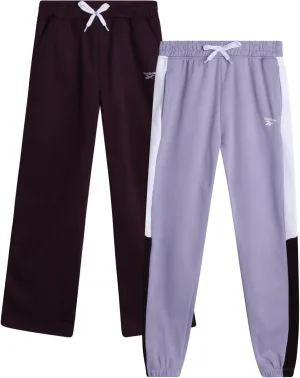 Reebok Girls' Sweatpants - 2 Pack Active Pull On Fleece Joggers and Wide Leg Jogger Pants with Pockets (Sizes: 4-16)
