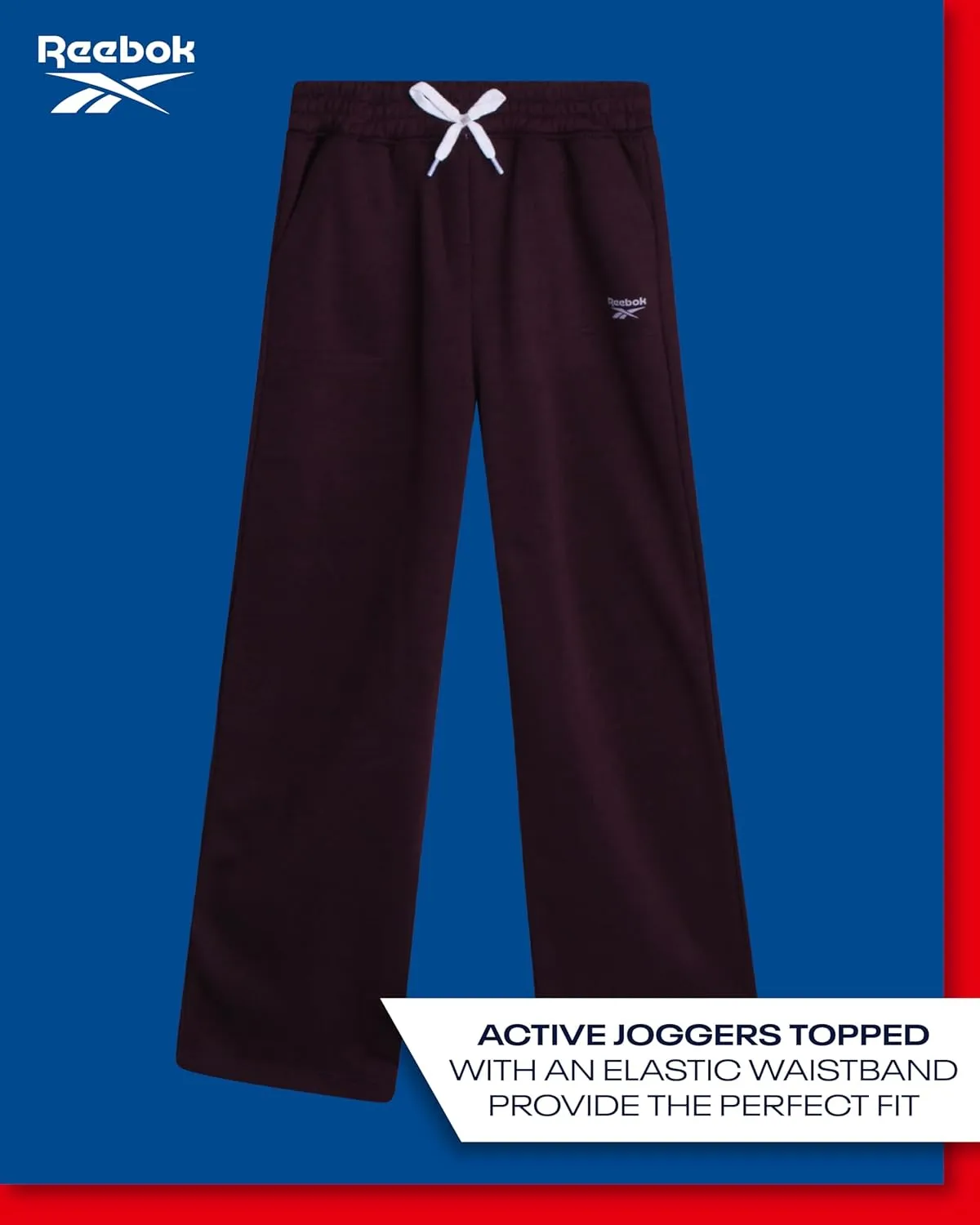 Reebok Girls' Sweatpants - 2 Pack Active Pull On Fleece Joggers and Wide Leg Jogger Pants with Pockets (Sizes: 4-16)