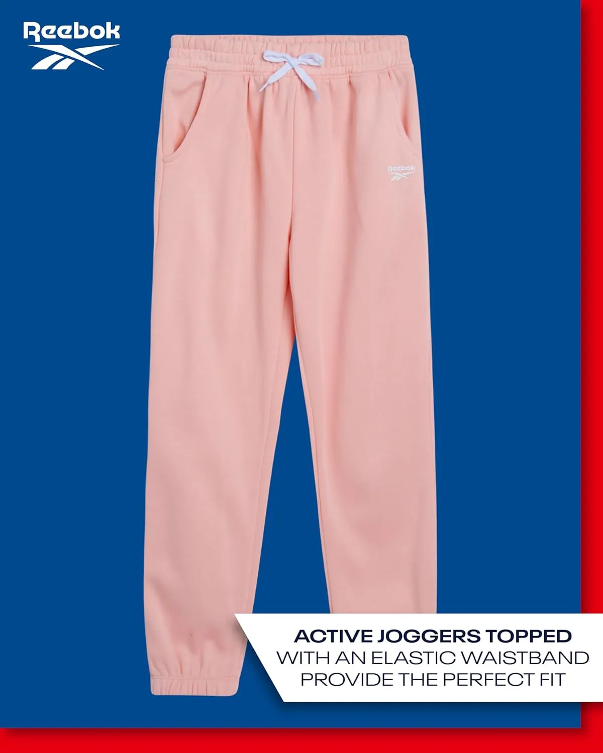 Reebok Girls' Sweatpants - 2 Pack Active Pull On Fleece Joggers and Wide Leg Jogger Pants with Pockets (Sizes: 4-16)