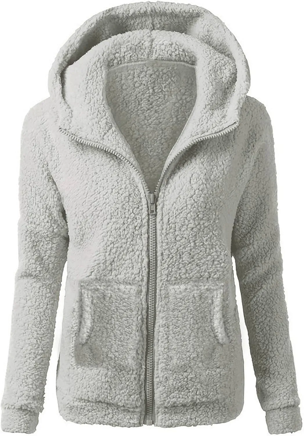 Sherpa Jacket Women Fleece Flannel Zip Up Jacket Cropped Teddy Bear Hooded Jacket Plus Size Winter Coats with Pockets