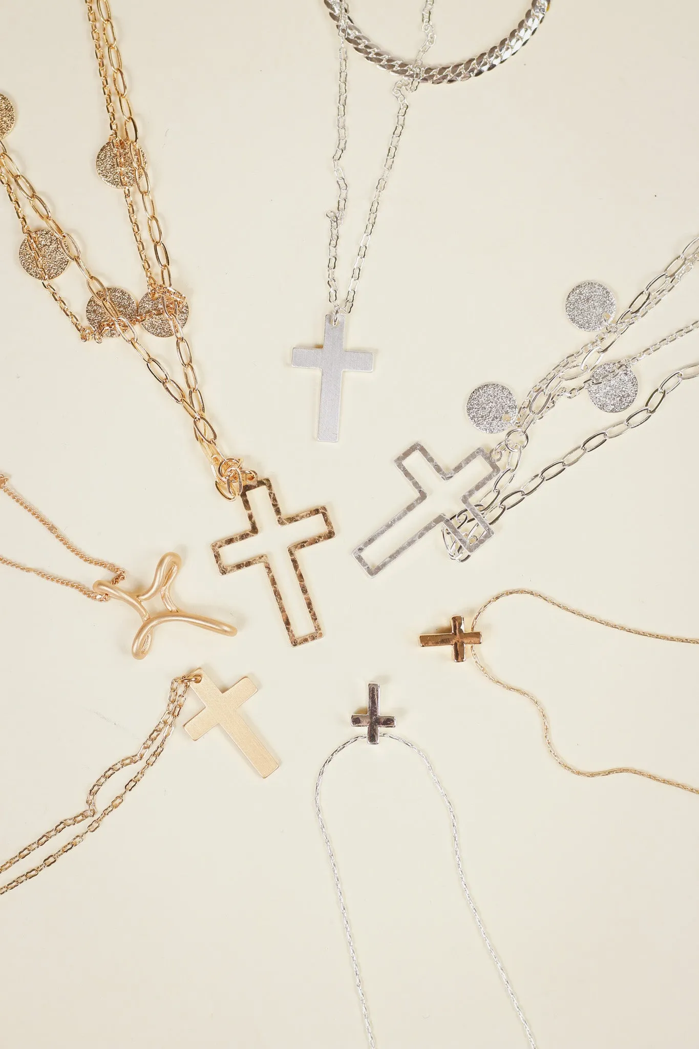 Silver Snake Chain Layered with Silver Cross 16"-18" Necklace