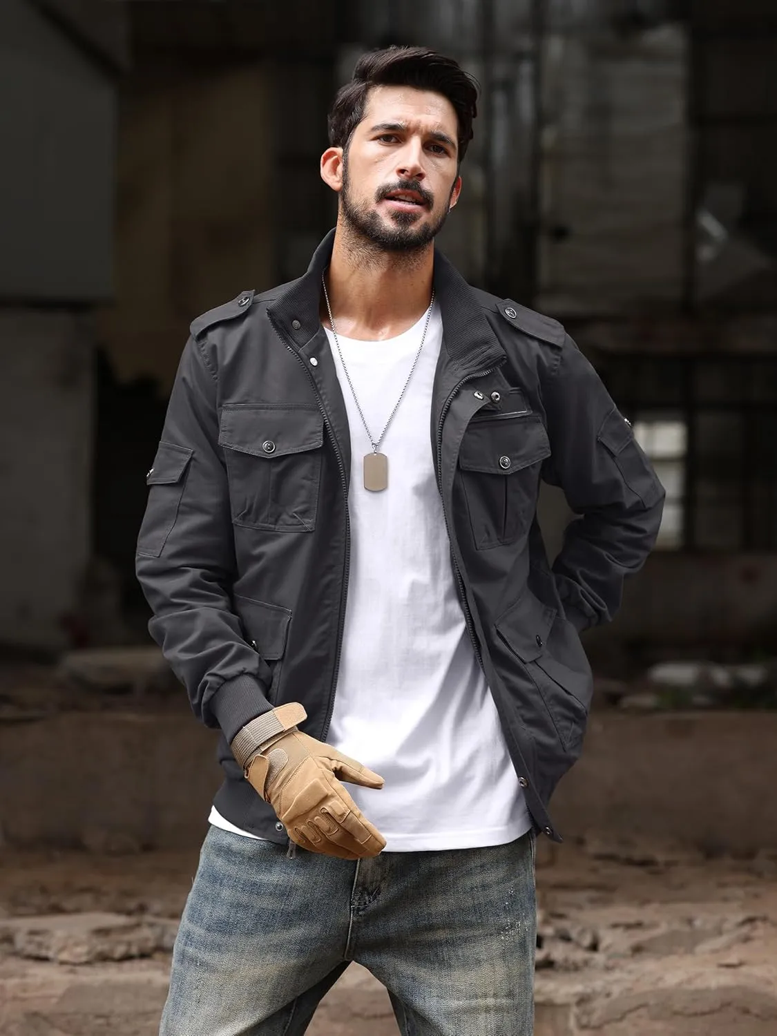 TACVASEN Men's Military Cargo Jacket with Multi Pockets