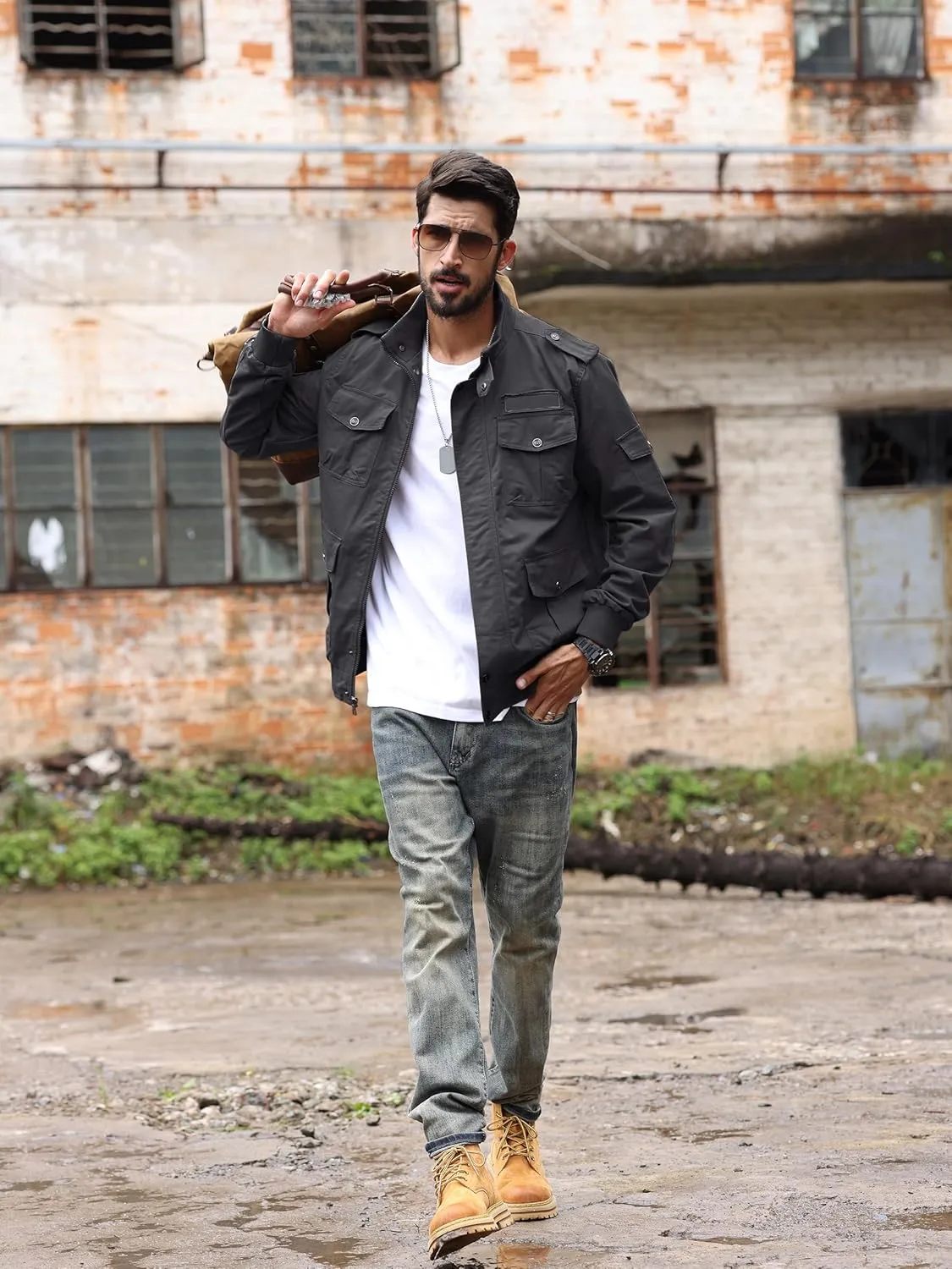 TACVASEN Men's Military Cargo Jacket with Multi Pockets