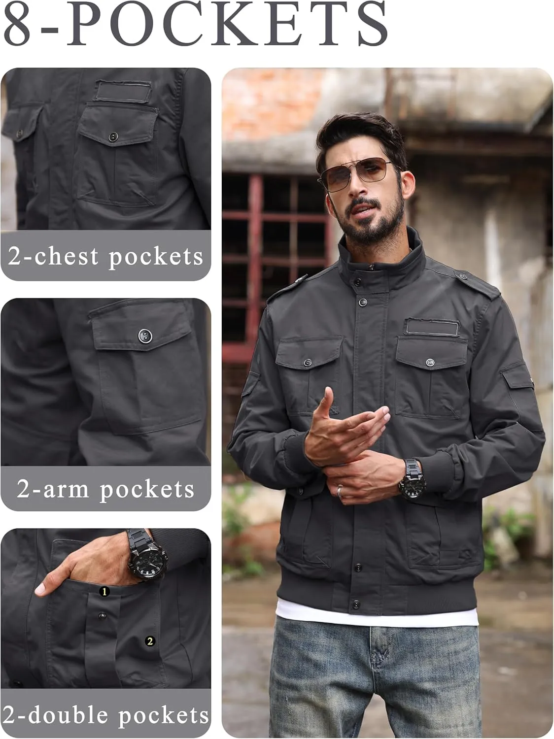 TACVASEN Men's Military Cargo Jacket with Multi Pockets