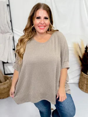 Tan Olive Round Neck Ribbed Tunic Top FINAL SALE