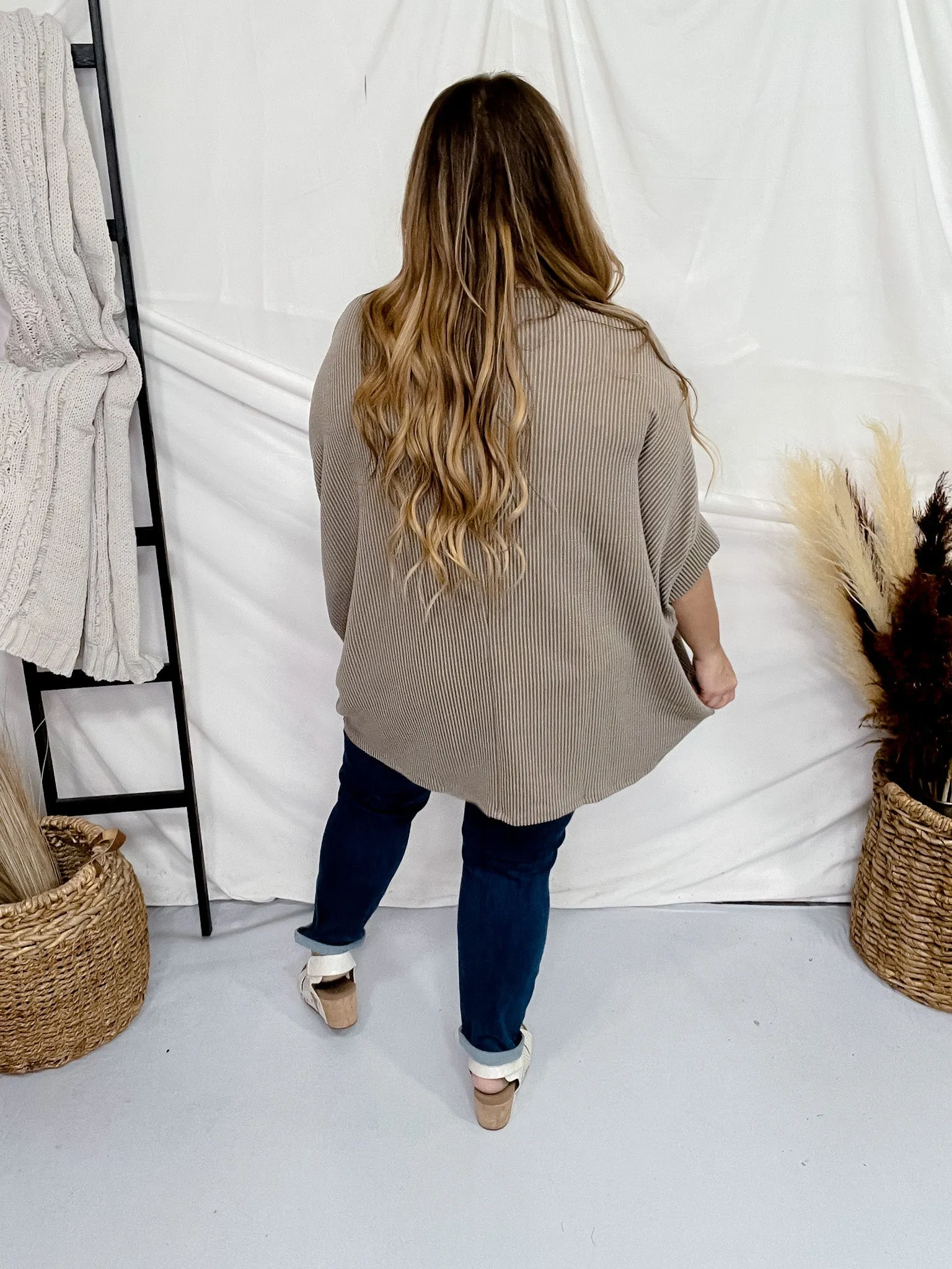 Tan Olive Round Neck Ribbed Tunic Top FINAL SALE