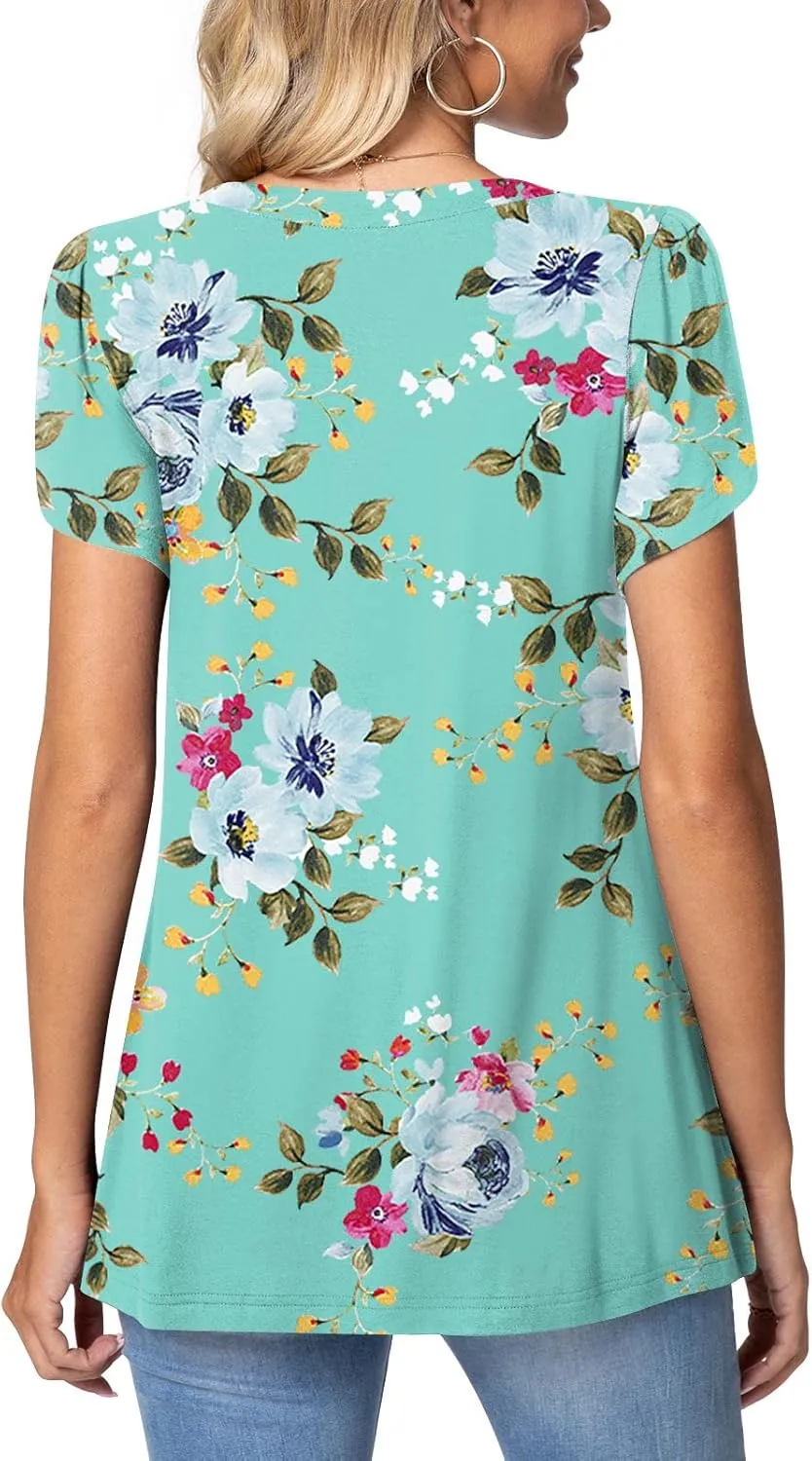 TAOHUADAO Womens 2025 Summer Casual T-Shirts Square Neck Petal Short Sleeve Tunic Tops