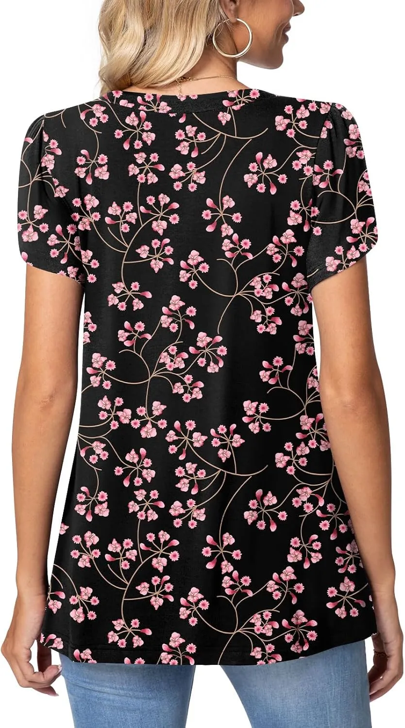TAOHUADAO Womens 2025 Summer Casual T-Shirts Square Neck Petal Short Sleeve Tunic Tops
