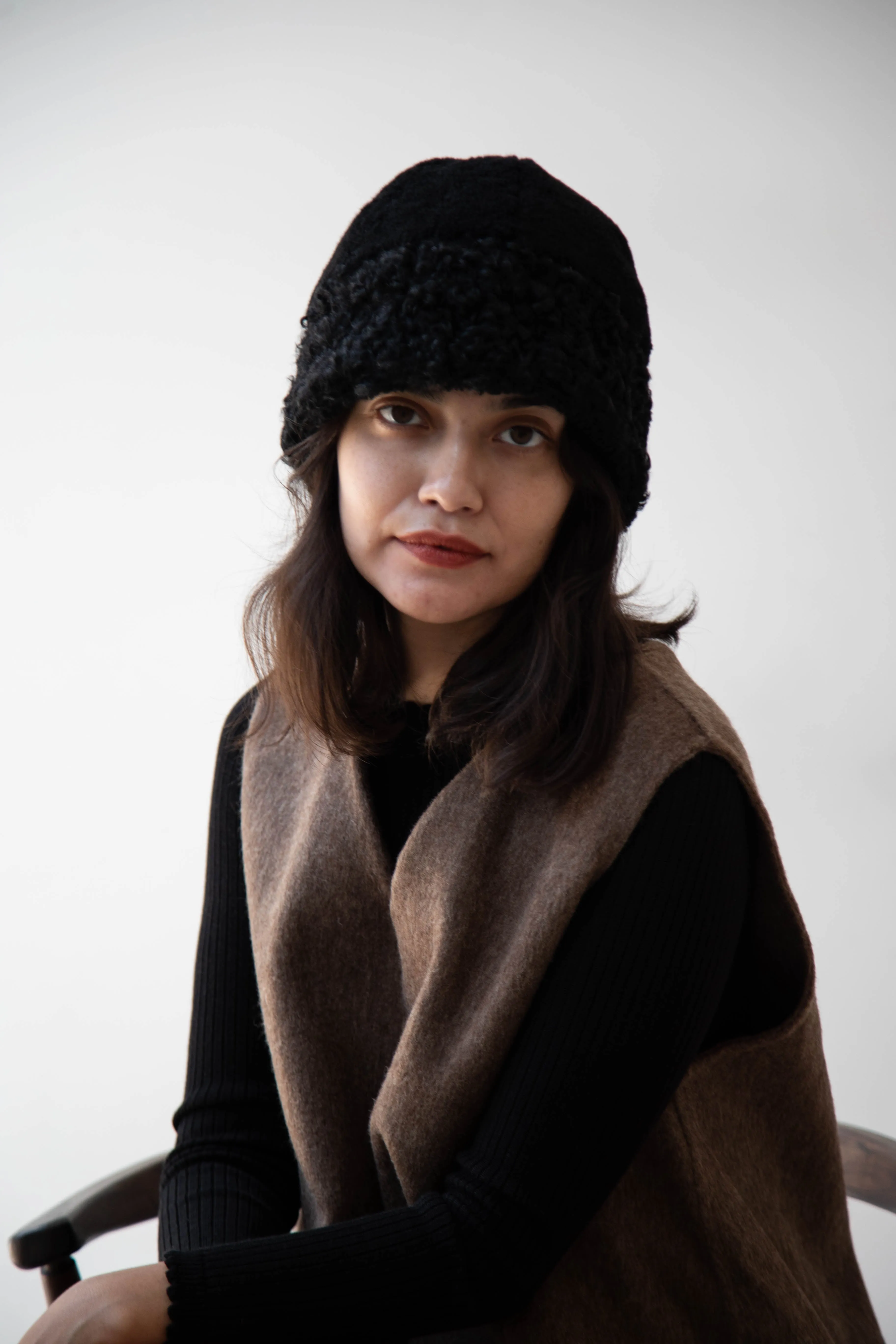 The Backward Vendor | Herd Hat in Black Shearling