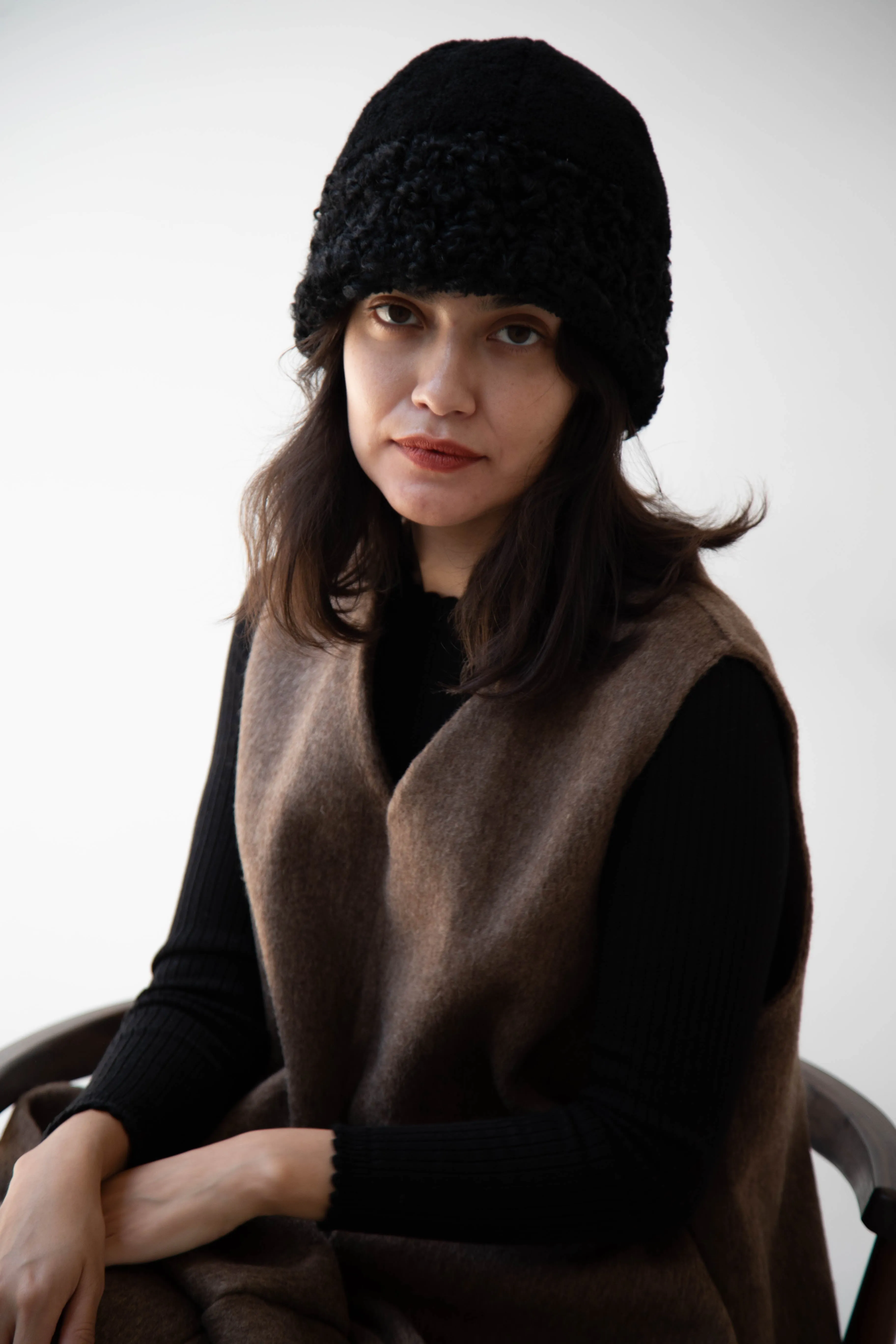 The Backward Vendor | Herd Hat in Black Shearling