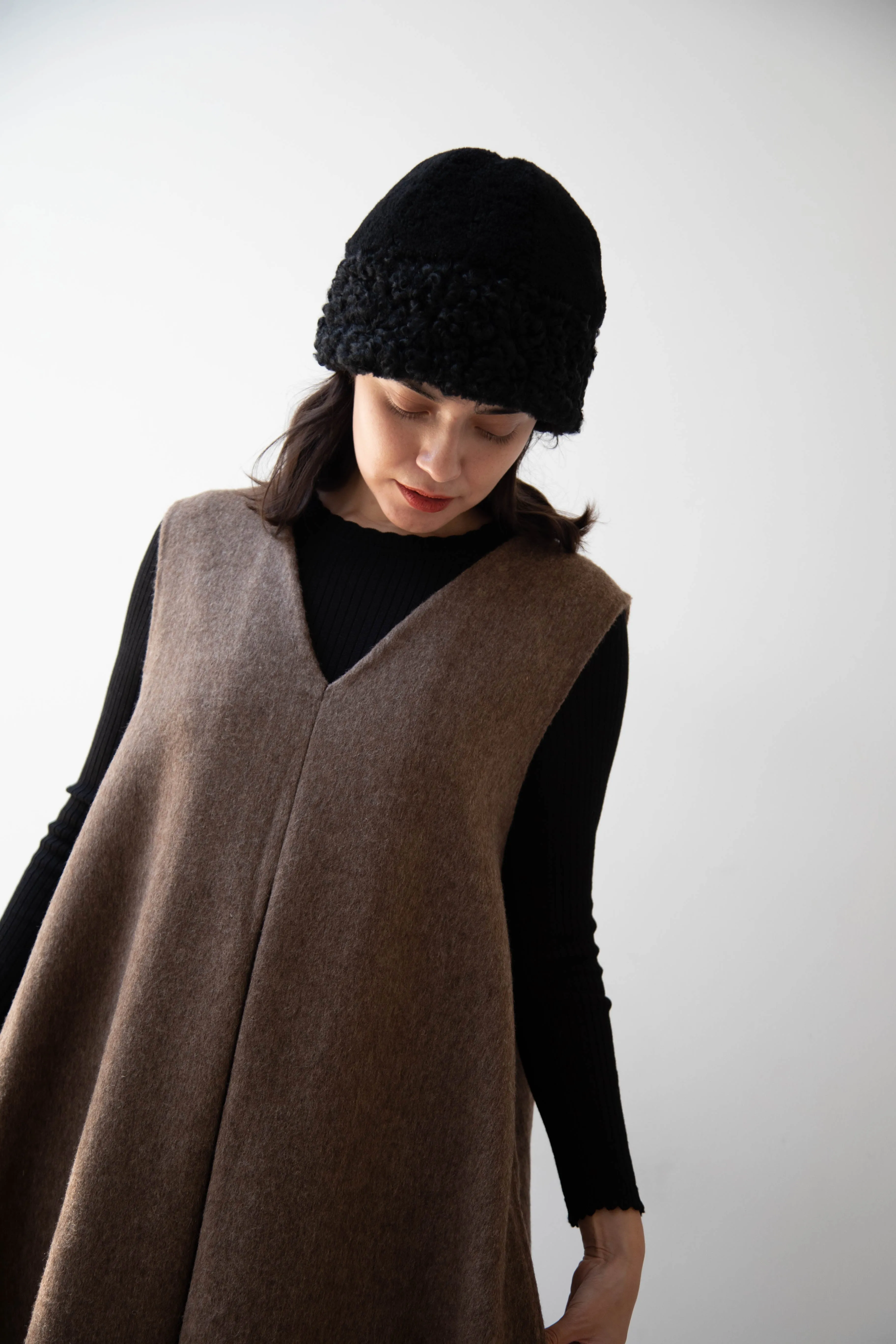 The Backward Vendor | Herd Hat in Black Shearling