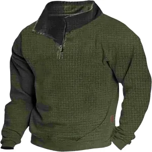 Vintage Quarter Zip Sweatshirt for Men Casual Long Sleeve Waffle Pullover Sweatshirts Mock Neck Sweaters Hoodies