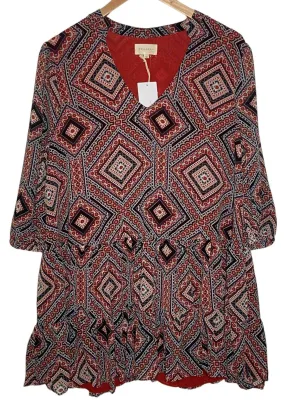 Warm Autumn Diamond Print V-Neck Tiered Tunic