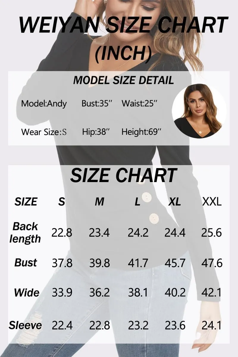 WEIYAN Women's Wrap V Neck Tops Tunic Long Sleeve Casual T-Shirts Blouse