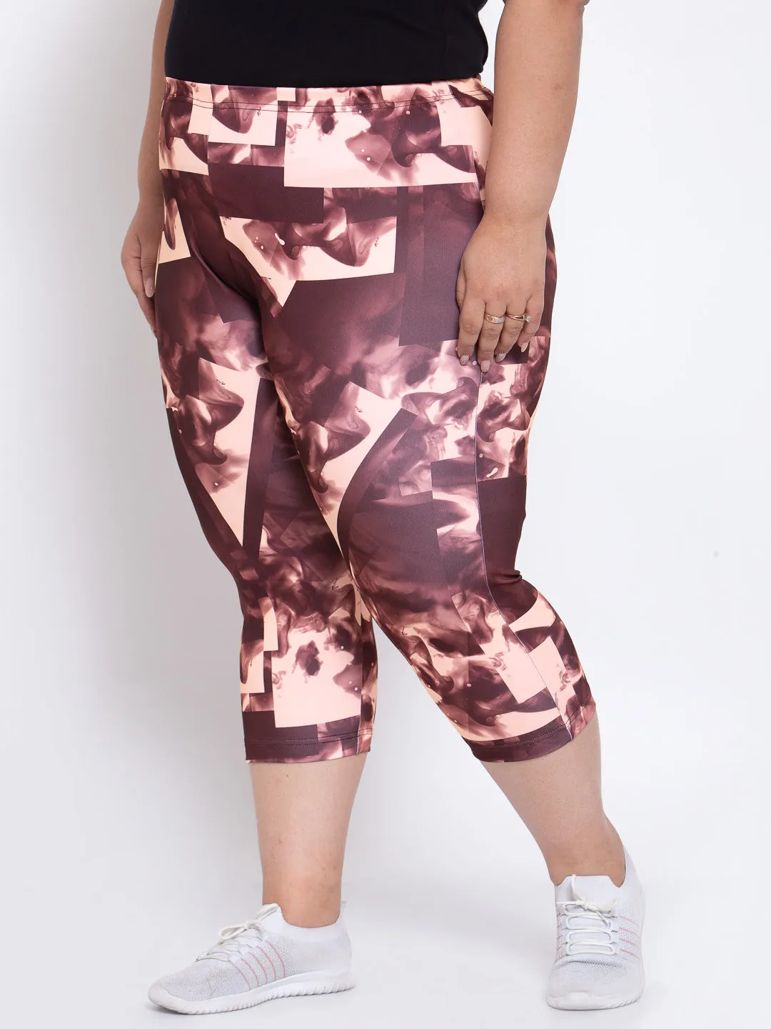 Women Brown & Cream-Coloured Printed Capris