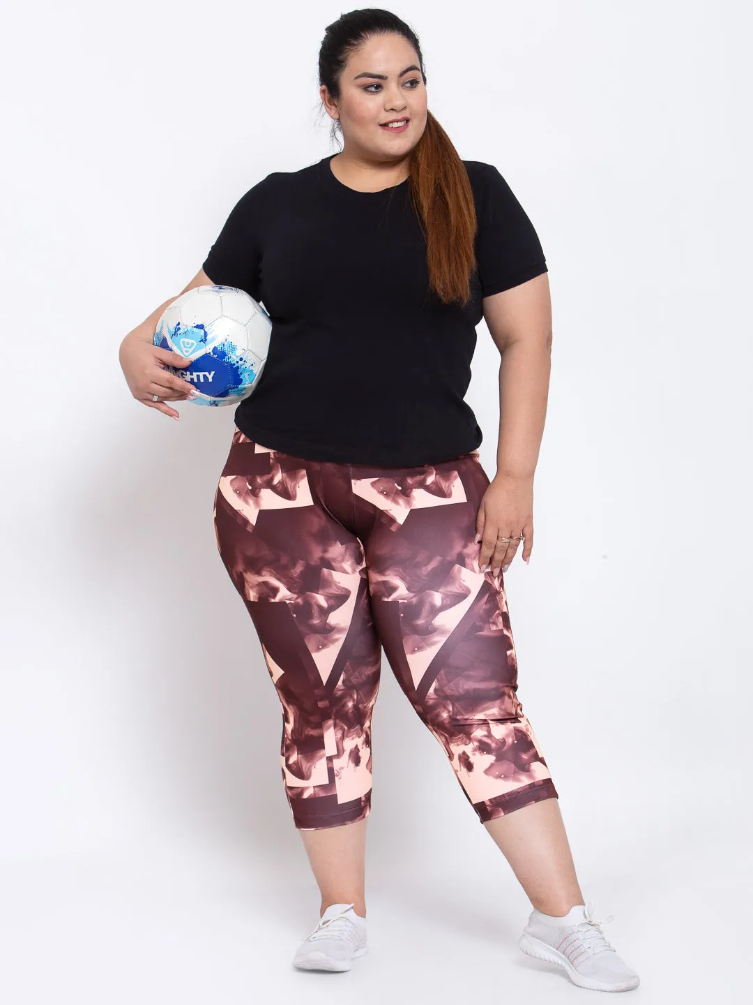 Women Brown & Cream-Coloured Printed Capris