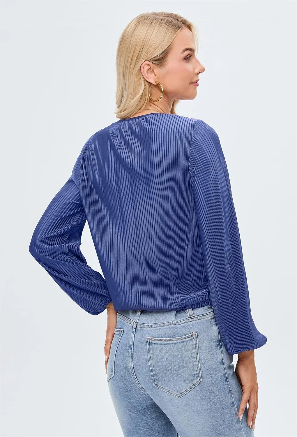 Women Long Lantern Sleeve Shirts Dressy Casual Loose Fit Fall V Neck Blouses Date Night Tops