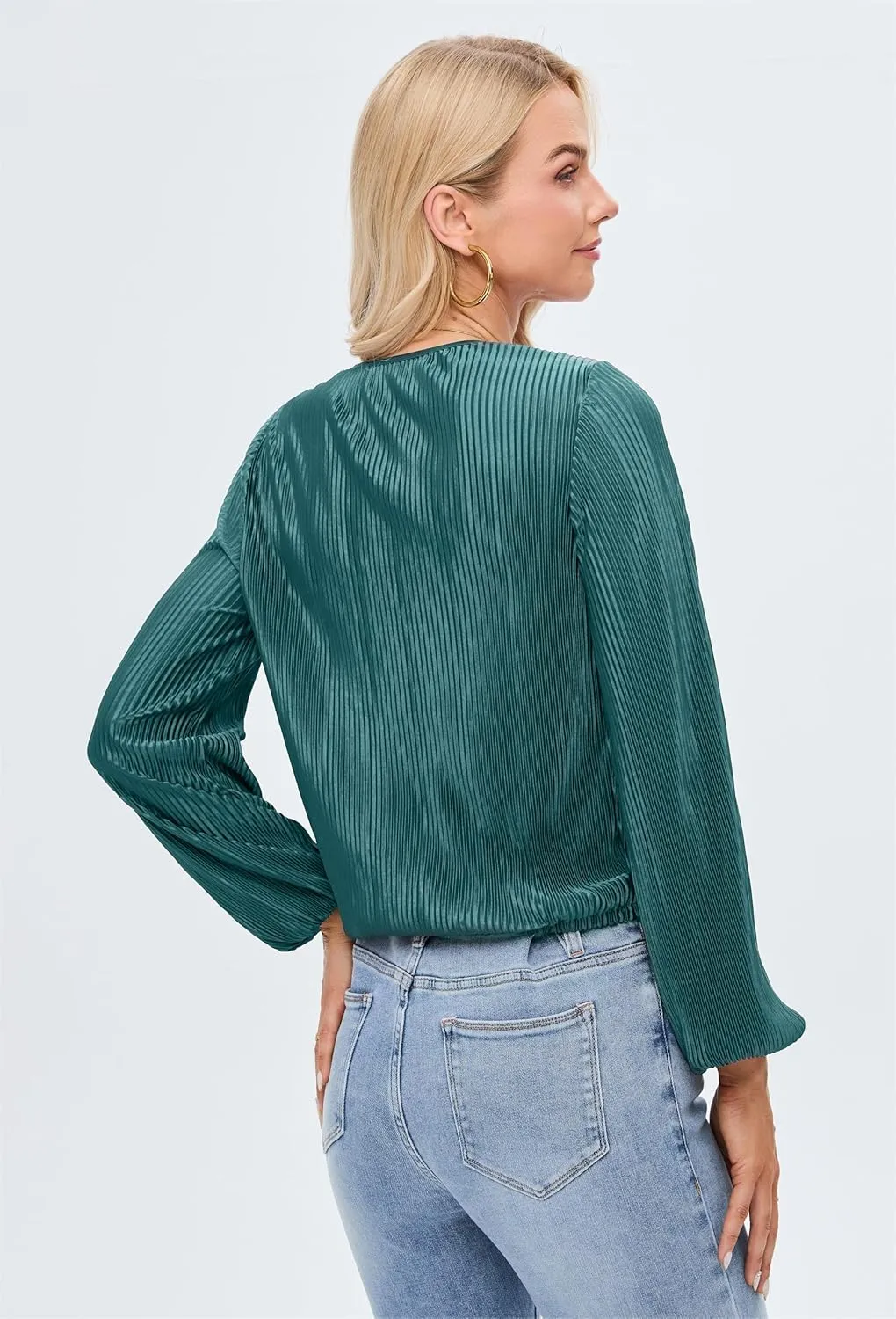 Women Long Lantern Sleeve Shirts Dressy Casual Loose Fit Fall V Neck Blouses Date Night Tops