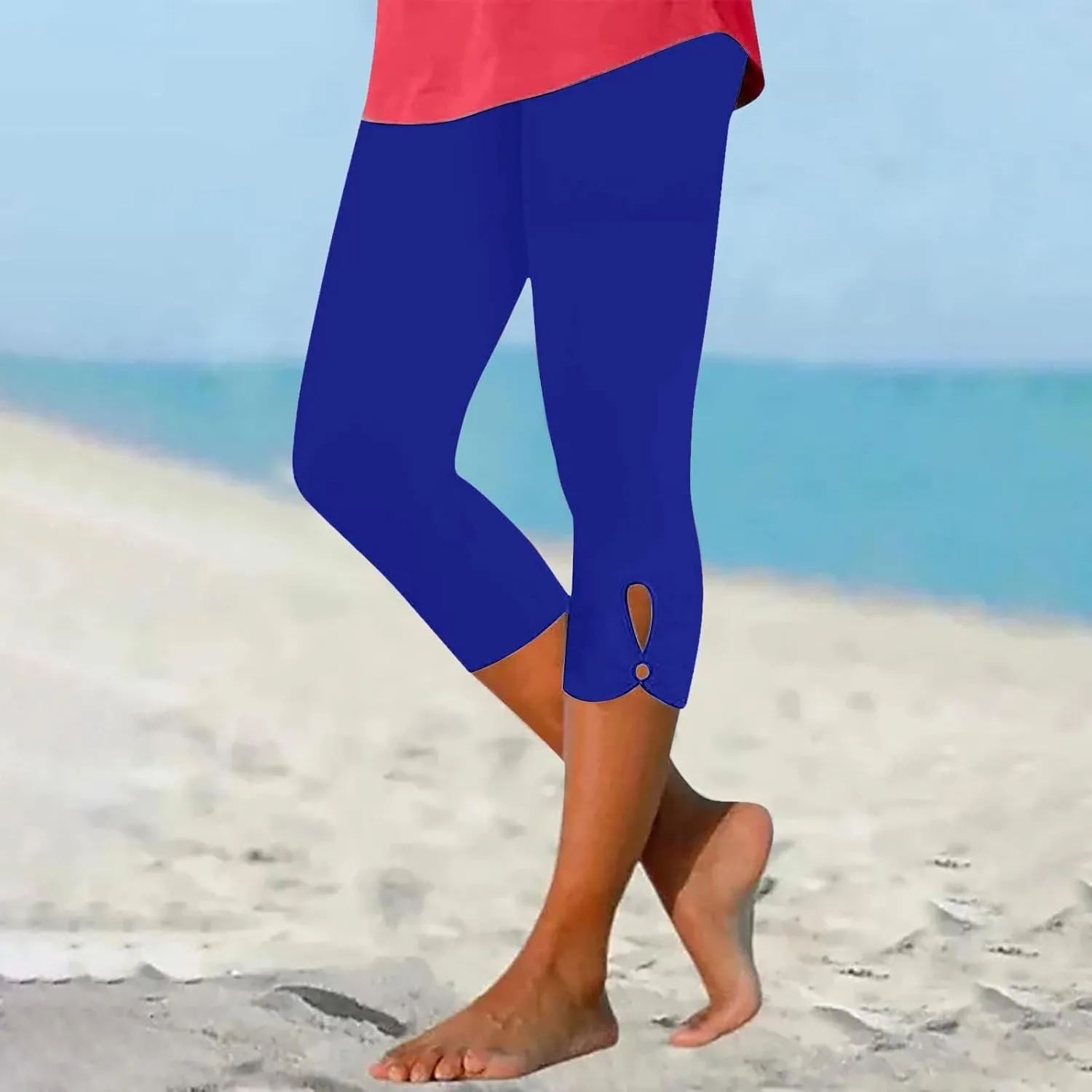 Womens Capris Summer Dressy Cropped High Waist Yoga Pants Fashion Casual Stretch Pull On Workout Crop Capri Leggings