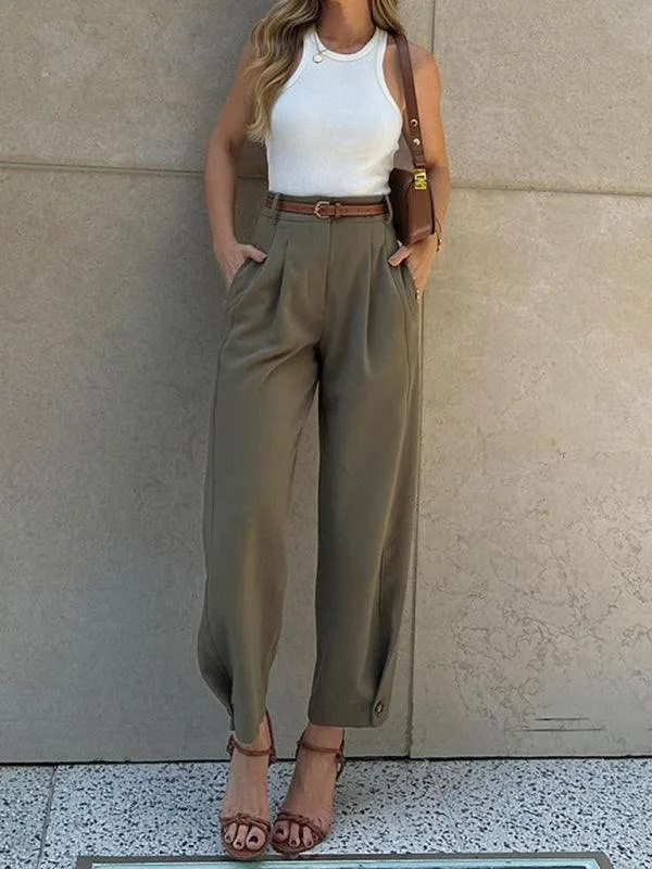 Women's Pants with High Waist and Pockets