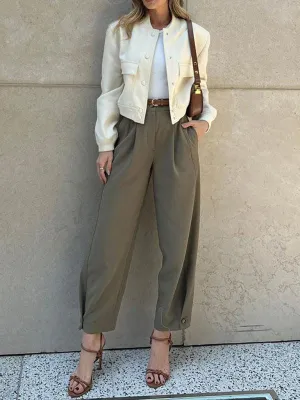 Women's Pants with High Waist and Pockets