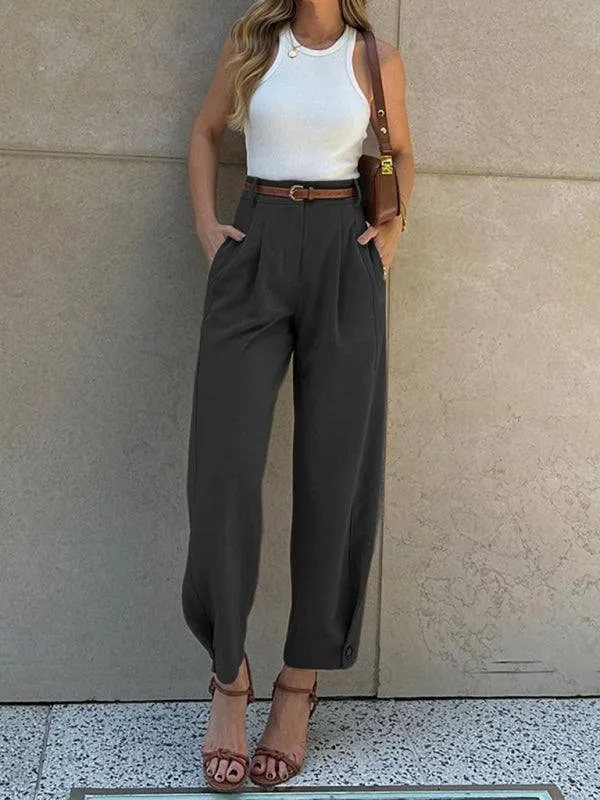 Women's Pants with High Waist and Pockets
