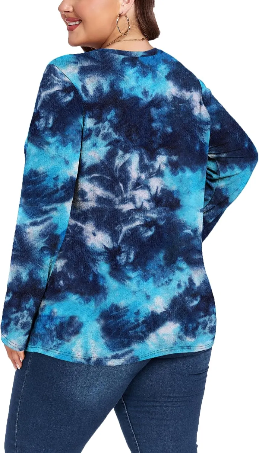 Women's Plus Size Long Sleeve Round Neck Tunics Tops Casual Loose Fit T Shirt Blouse
