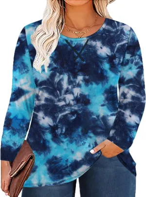Women's Plus Size Long Sleeve Round Neck Tunics Tops Casual Loose Fit T Shirt Blouse
