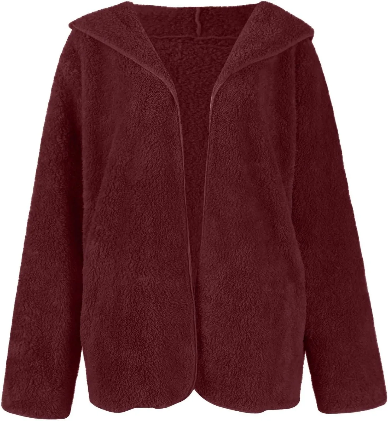 Womens Sherpa Jacket Oversized Fuzzy Fleece Teddy Coat Slouchy Open Front Hooded Cardigan with Pockets Winter Clothes