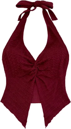 Women's Y2K Twist Front Halter Top Textured Ruched Cami Tops Tie Backless Crop Tops Split Tank Tops