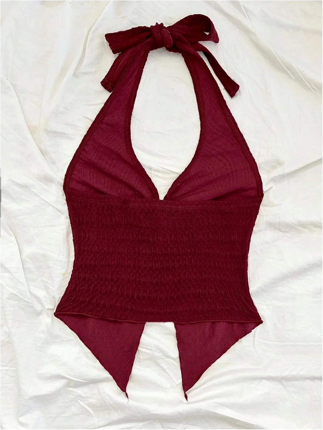 Women's Y2K Twist Front Halter Top Textured Ruched Cami Tops Tie Backless Crop Tops Split Tank Tops